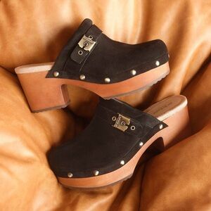 Dr Scholl’s Women's Original Joy Platform Clog Black Suede Leather • 8.0 • M